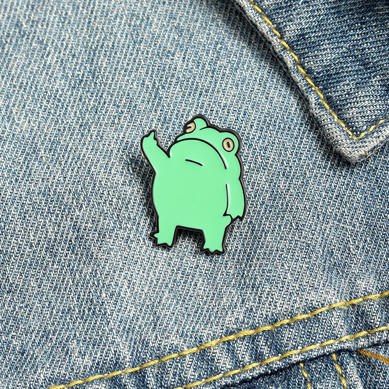 Brooch Pin Frog With Middle Finger Hard Enamel Pin For Women Safety Pin Women Girls Clothing Decoration
