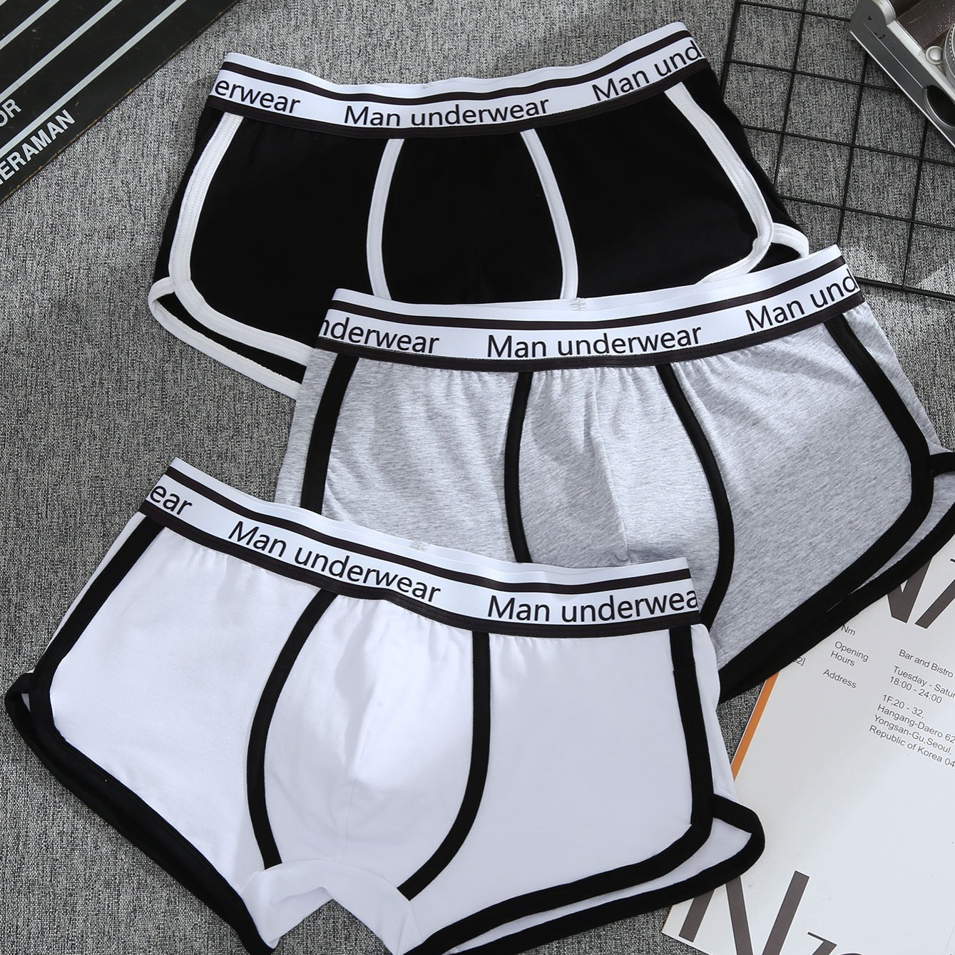 

3pcs Men's Solid Color High Stretch Boxer Briefs