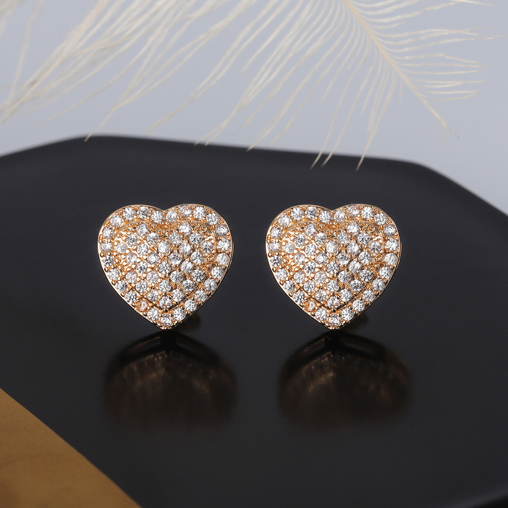 Romantic Heart Shaped Micro Inlay Zircon Stud Earrings