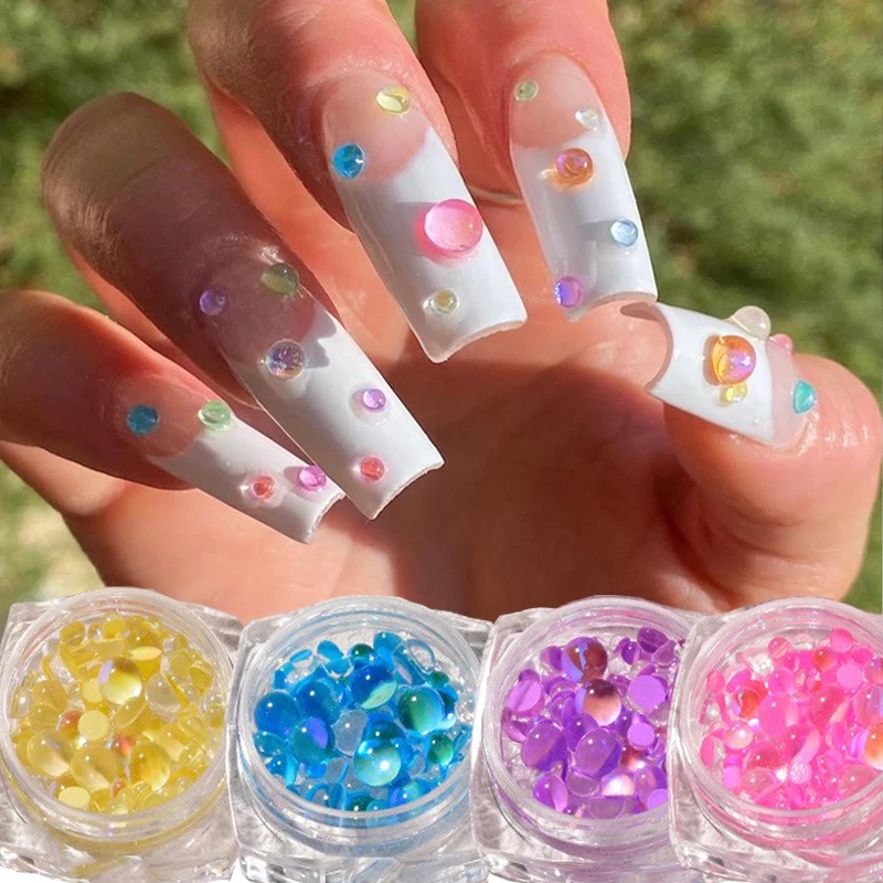 Mermaid Gradient Candy Colors Round Glass Crystal Beads 3D Nail