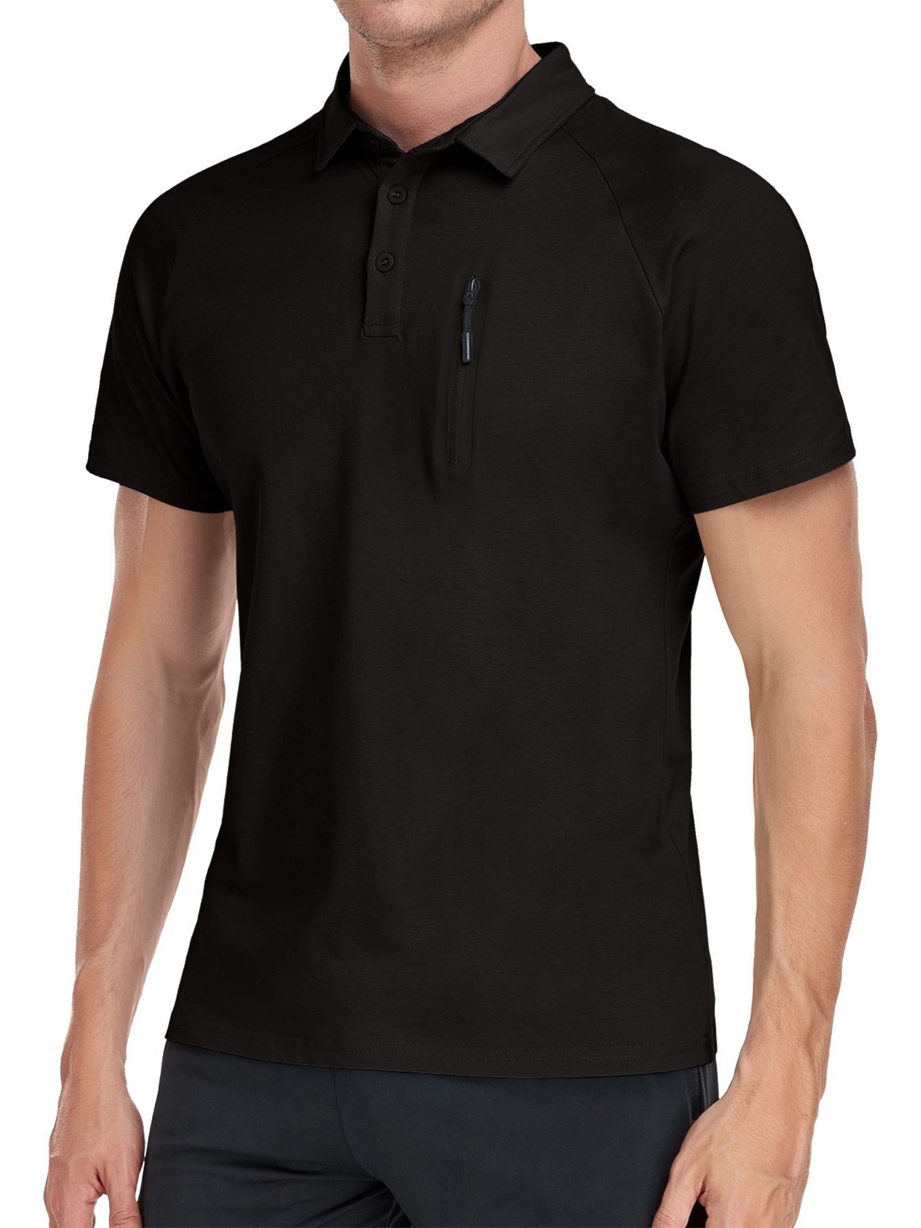 Polo de manga corta para hombre, camisa de golf, camisa de bloque de color,  con cremallera, polos de ajuste delgado