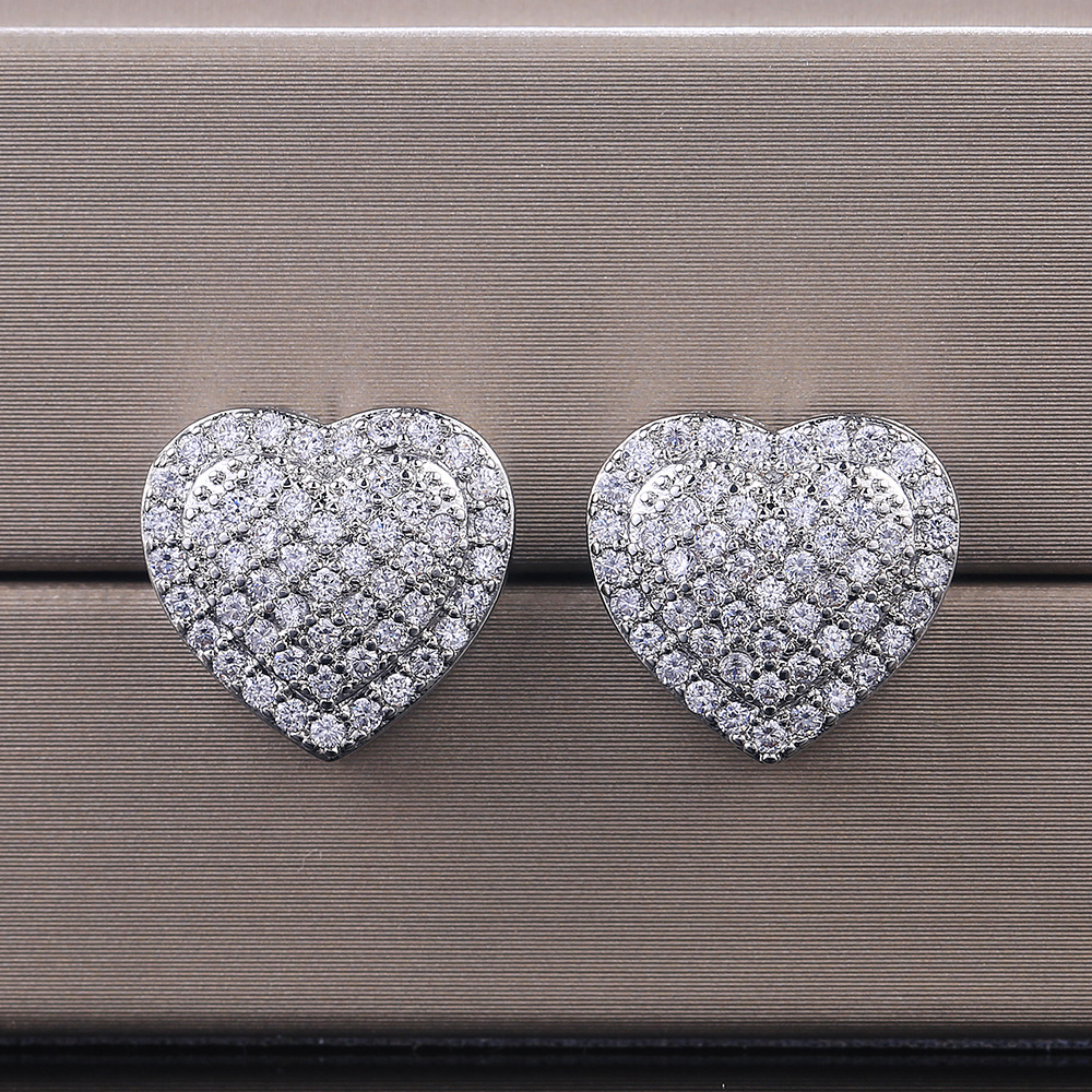 Romantic Heart Shaped Micro Inlay Zircon Stud Earrings
