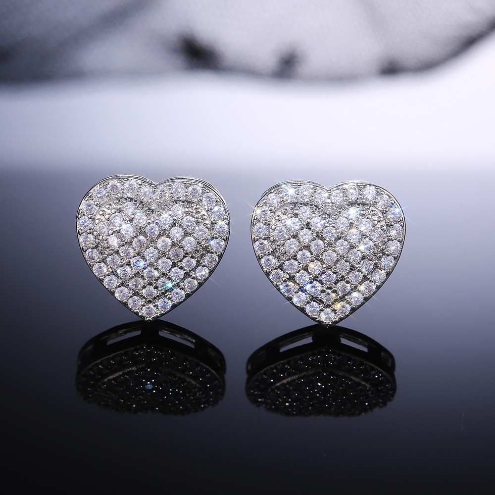 Romantic Heart Shaped Micro Inlay Zircon Stud Earrings
