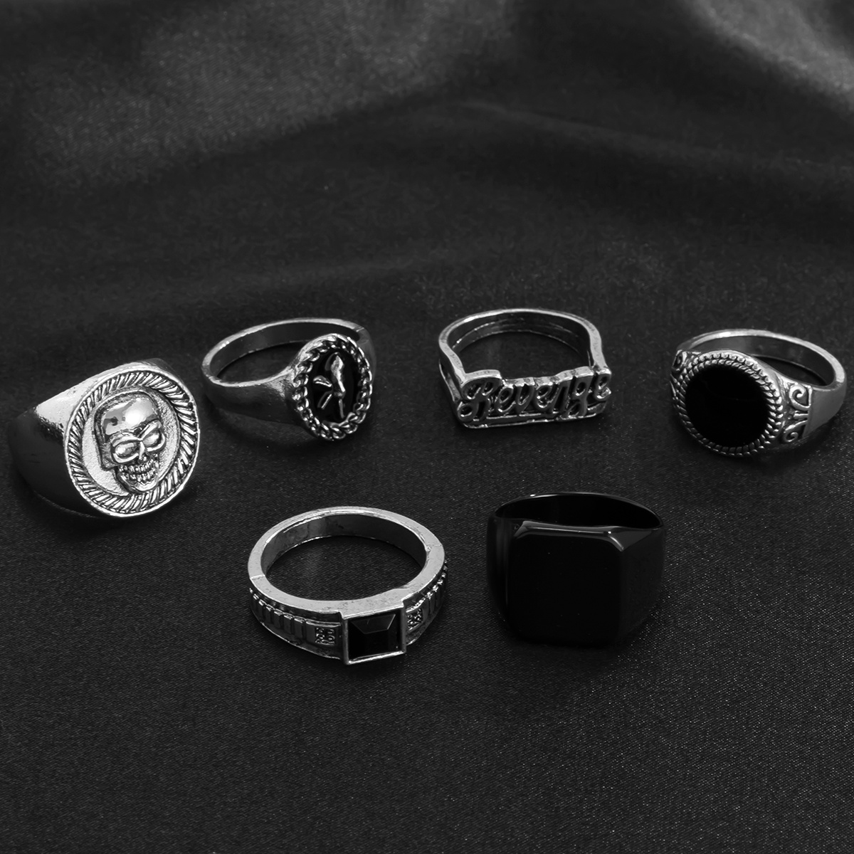 6pcs Vintage Exaggerated Suit Rings for Men