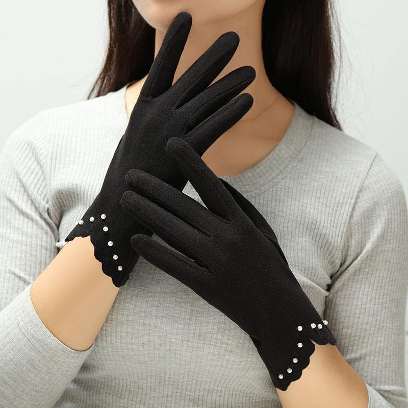 Black Fingerless Gloves Warm Glove Windproof Elastic Texting Black Gloves  Women Warm Lined Gloves Warm Thermal