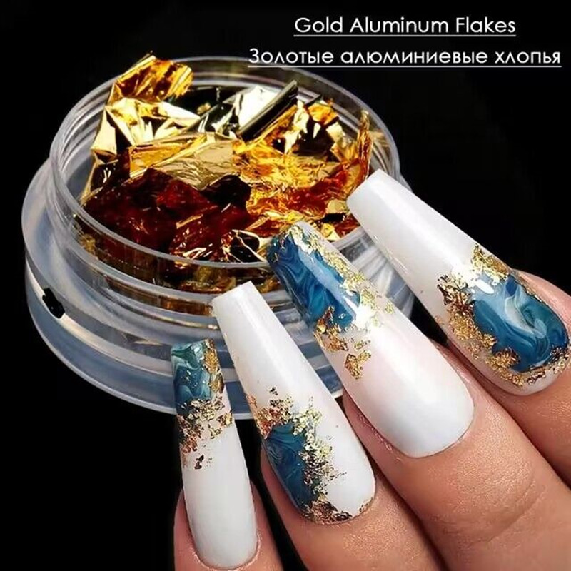  Gold Flakes for Nails, Mixed Color Nail Foil for