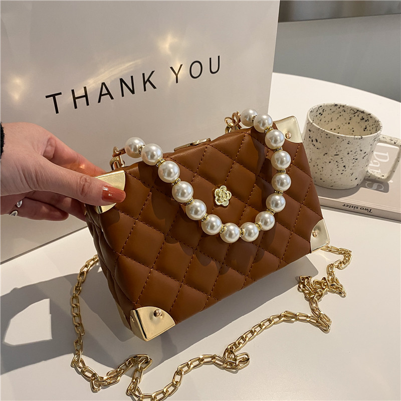 Faux Pearl Beaded Quilted Chain Bag