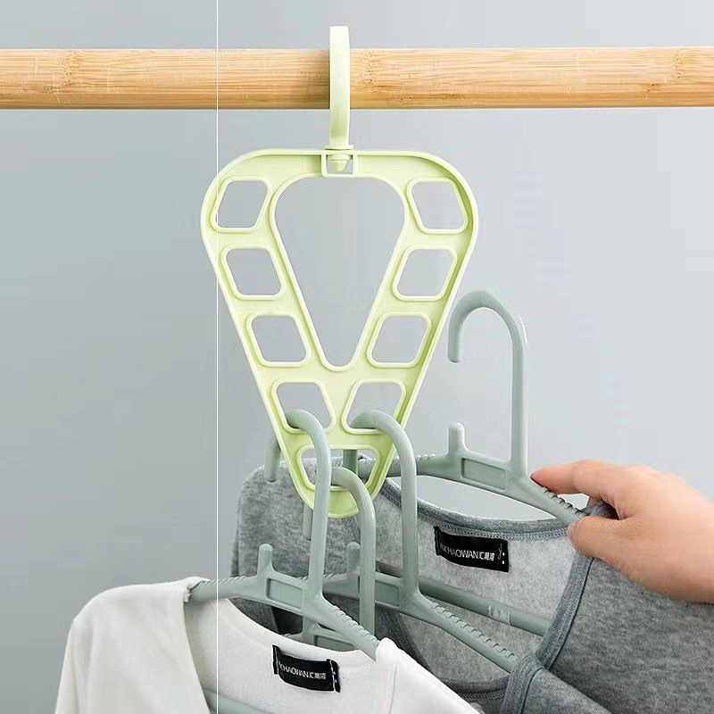 1pc Multifunctional Rotatable Clothes Hanger, Non-Slip Triangle 9 Holes  Plastic Clothes Hanger, Space Saving Folding Magic Hook For Bedroom,  Bathroom, Balcony, Closet, Wardrobe, Home, Travel Accessories (Green)