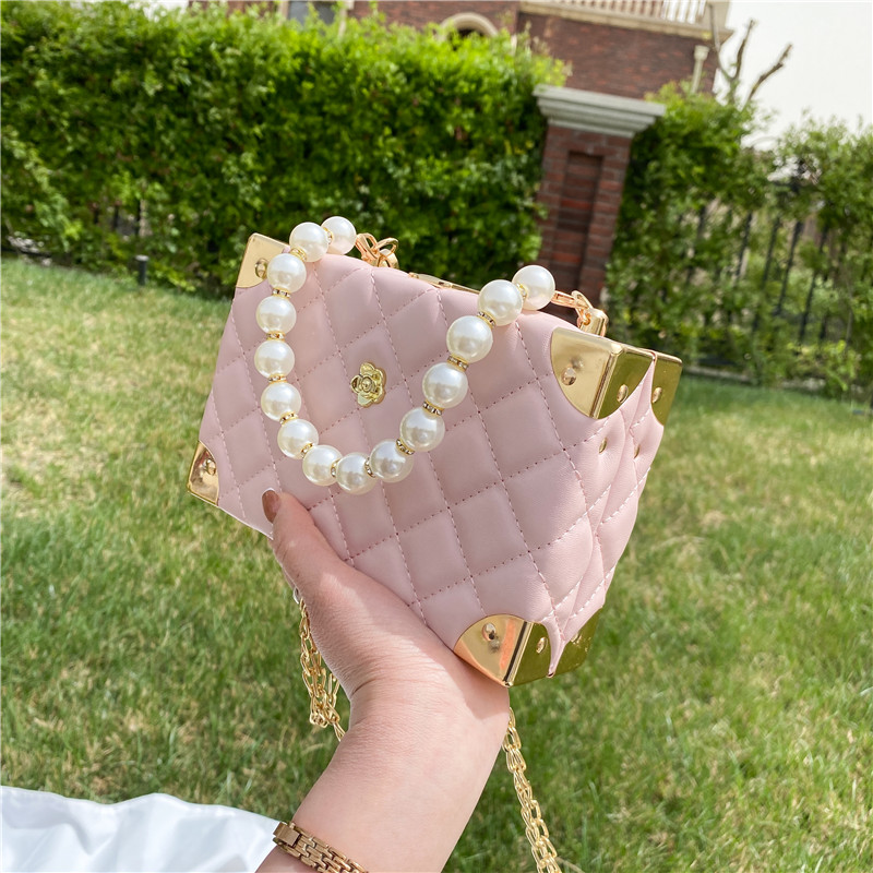 Faux Pearl Beaded Quilted Chain Bag