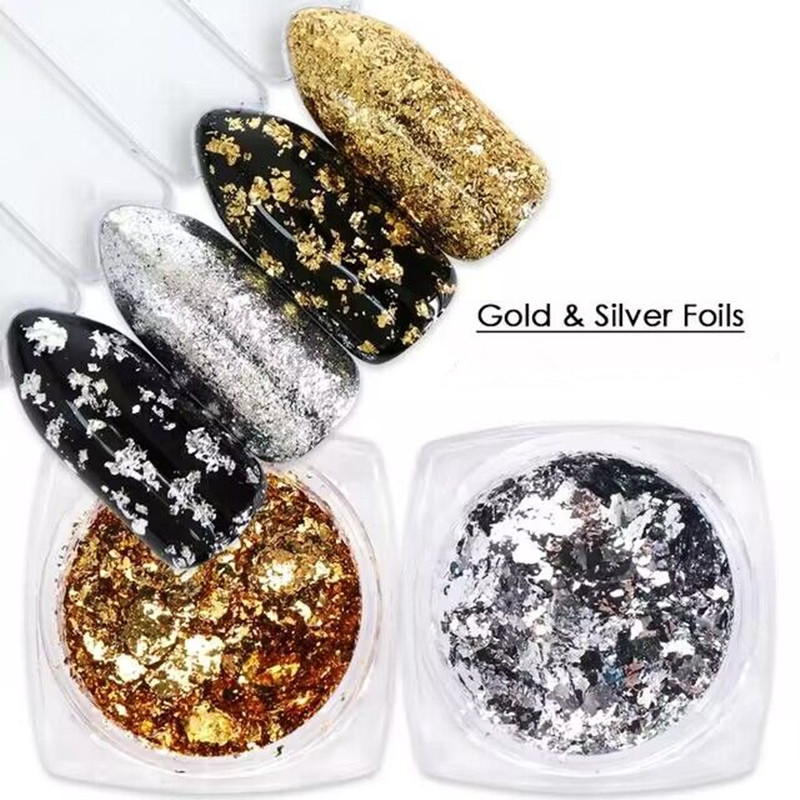 Nail Art Foil Gold & Silver Decoration Set / DIY Gold flake top coat -  Natalie's Creations 
