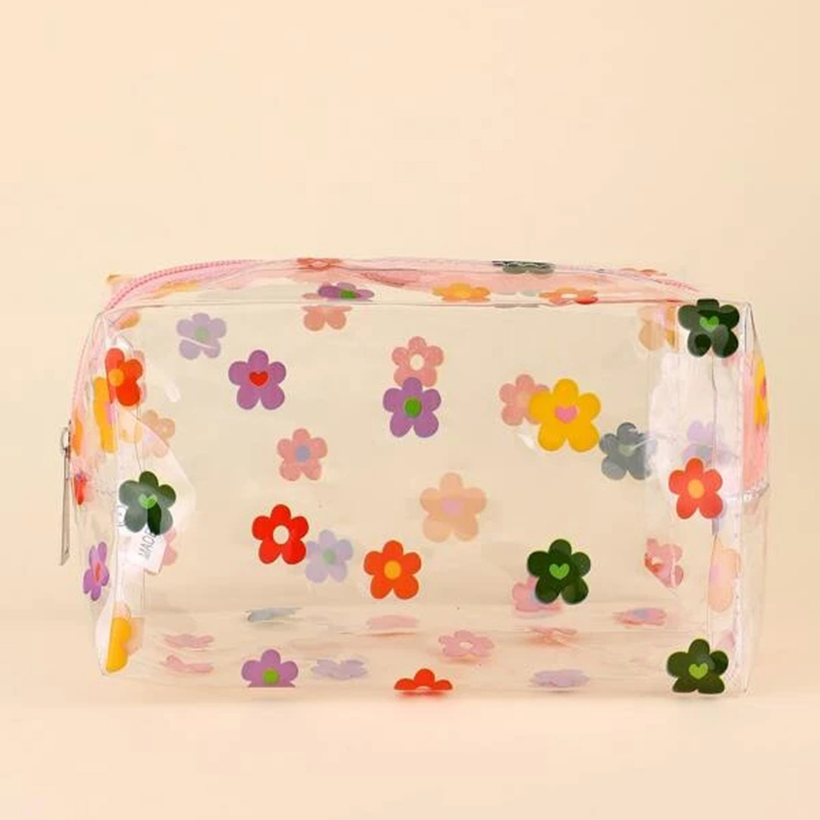 Bee Print Small Clear Make up Bag - White