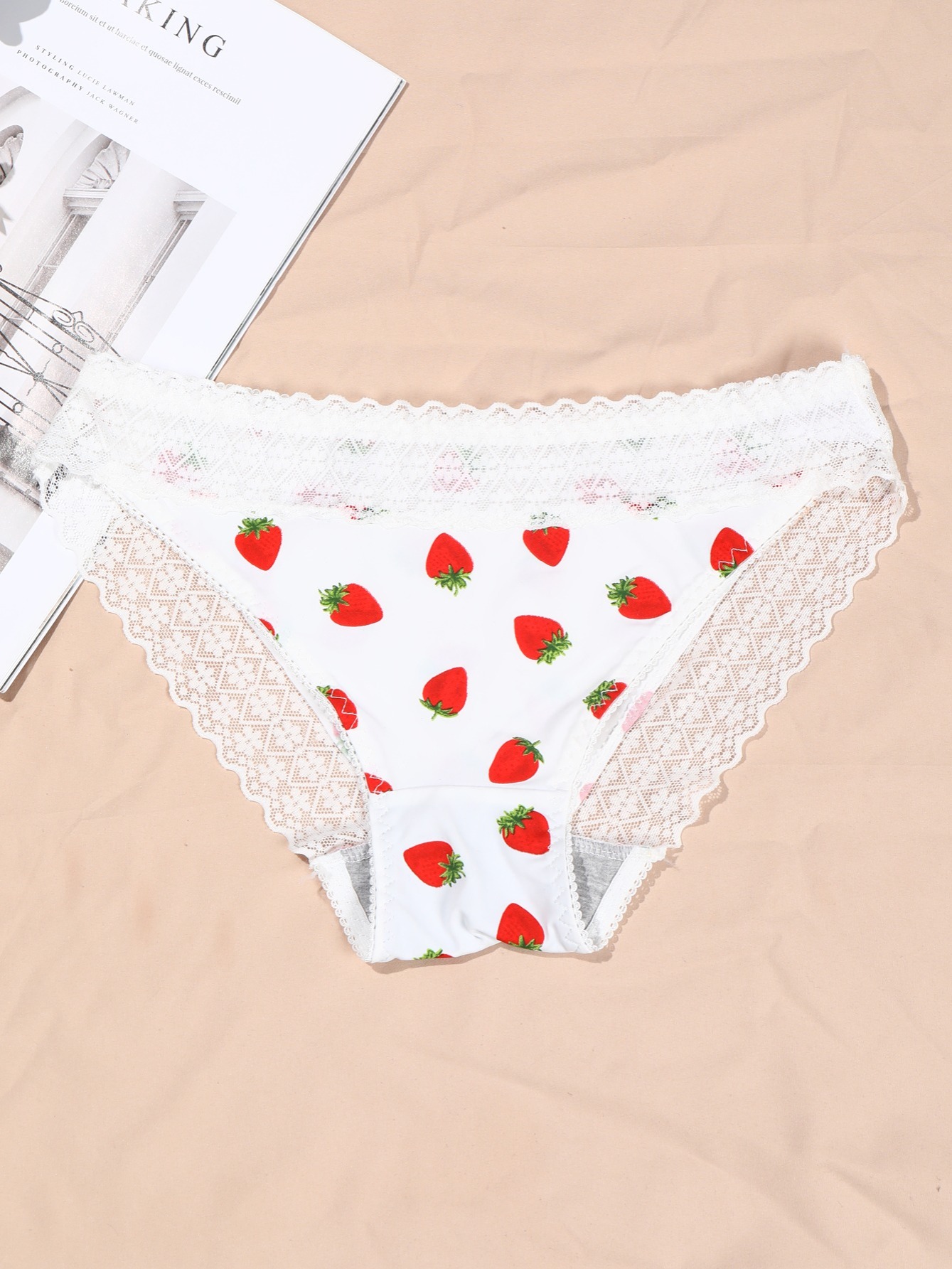 Strawberry Lace Trim Bikini Panties Cute Comfortable High - Temu