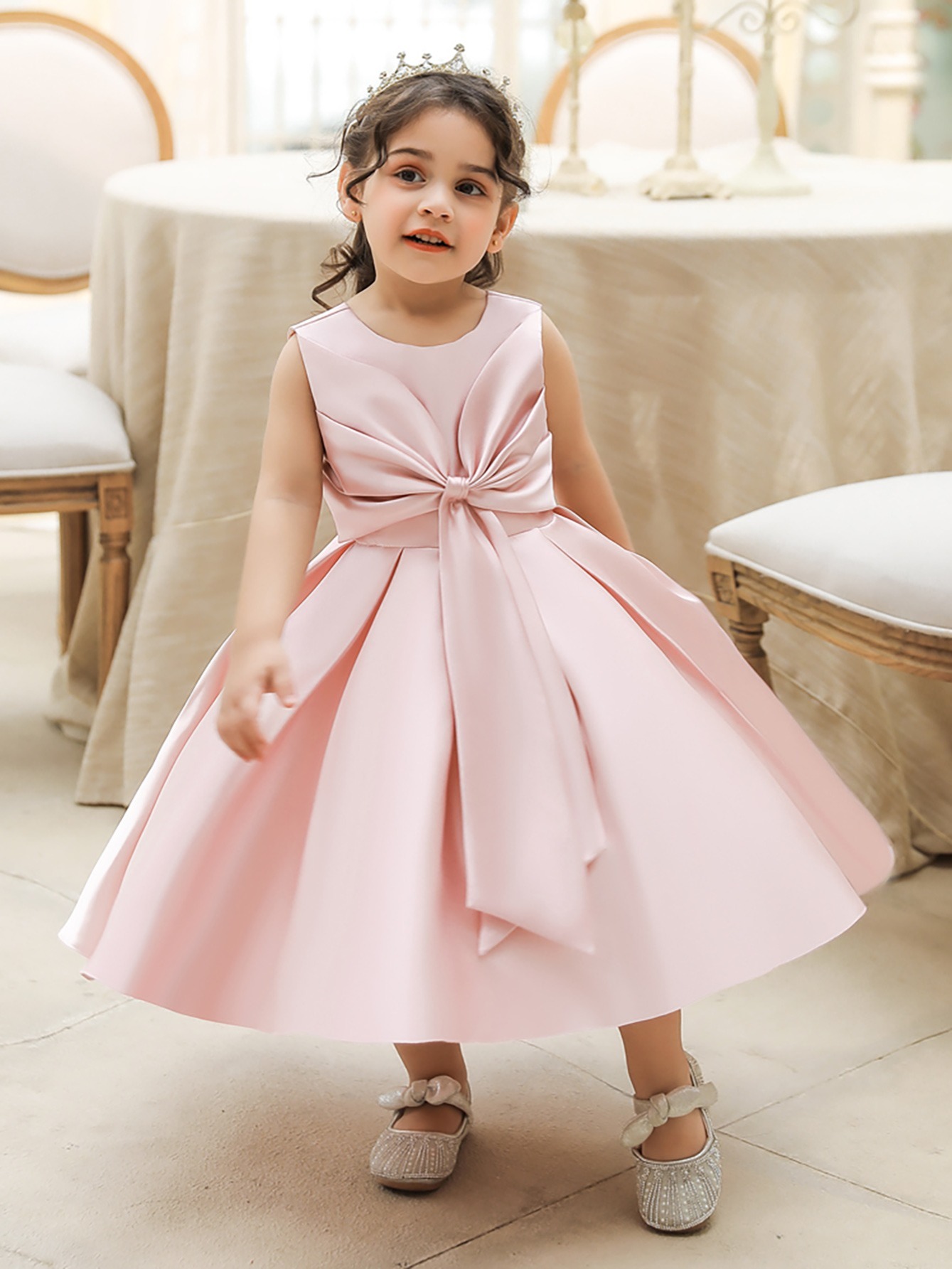 Baby Girl One Year Old Dress Princess Dress Twill Thick Satin Bow Baby Dress  | Discounts For Everyone | Temu