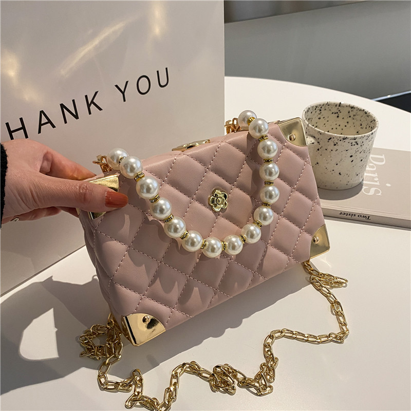 Mini Faux Pearl Beaded Quilted Chain Bag - Temu
