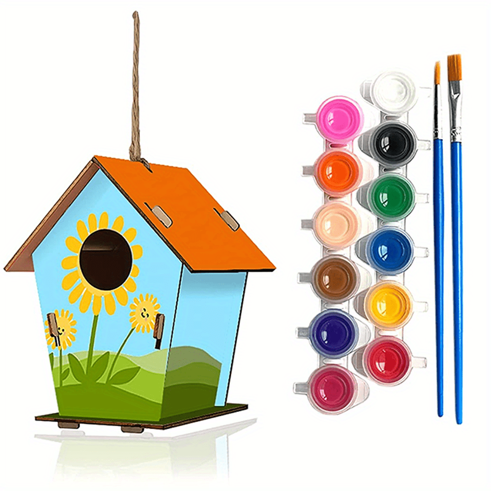 PATPAT Handcraft Your Own Bird House - Diy Kit For Kids Ages 8-12 - 4 Pack  Diy Bird House Wind Chime Kits - Build And Paint Birdhouse(Includes Paints  & Brushes) Wooden Arts