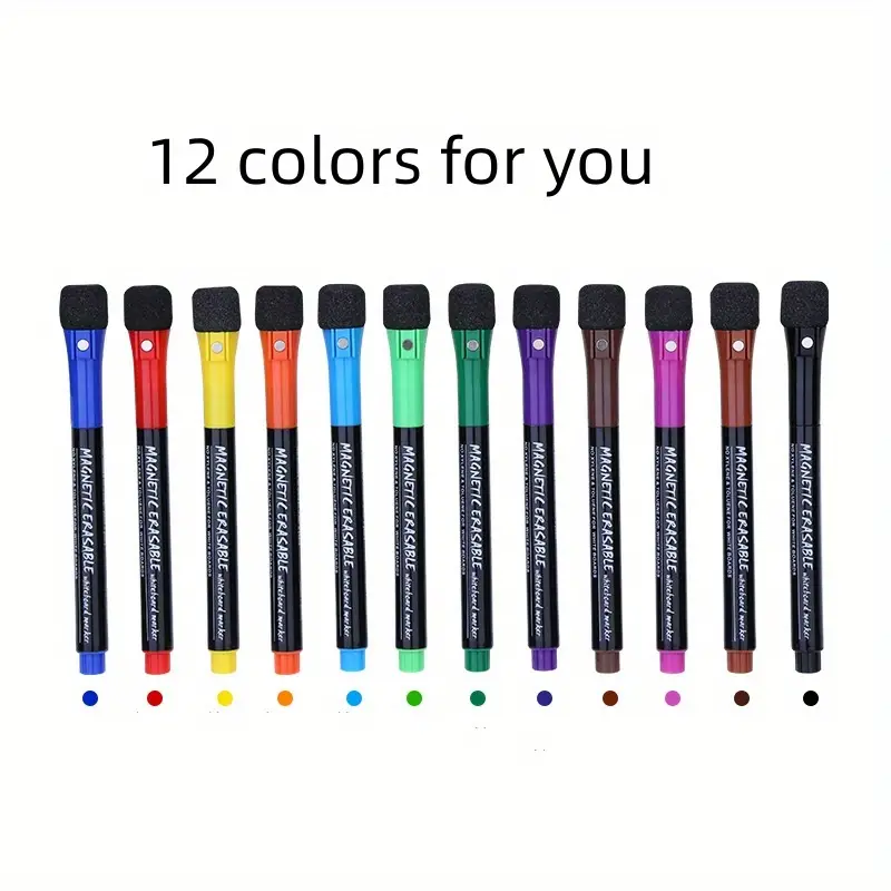 12 Colors White Board Markers Dry Erase Marker With Eraser Low