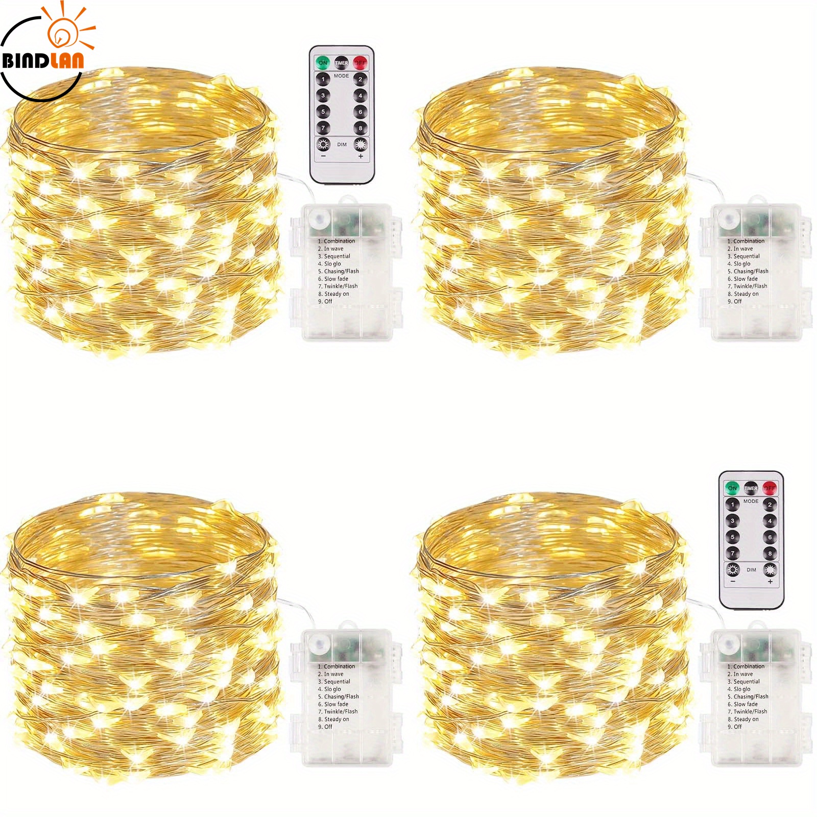 4 pack 32 8ft 100 led fairy lights battery operated christmas lights with remote waterproof 8 modes firefly twinkle string lights for party bedroom wedding decorations details 3