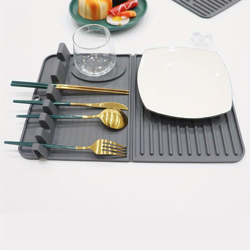 Silicone Dish Drying Mats With Utensils Holder, Heat Resistant