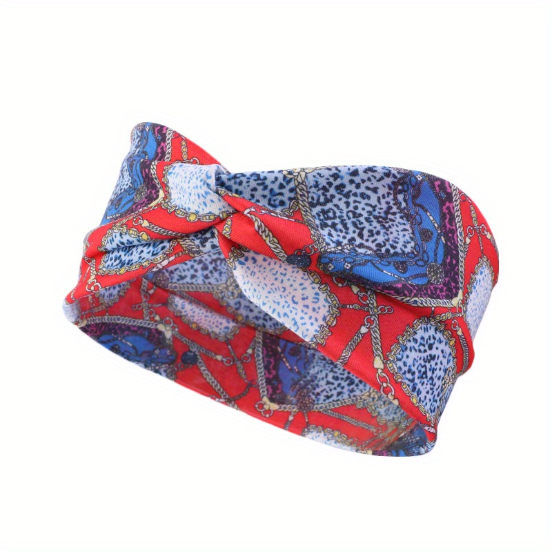 Boho Women Print Cross Knotted Headband Elastic Head Wrap Bandana