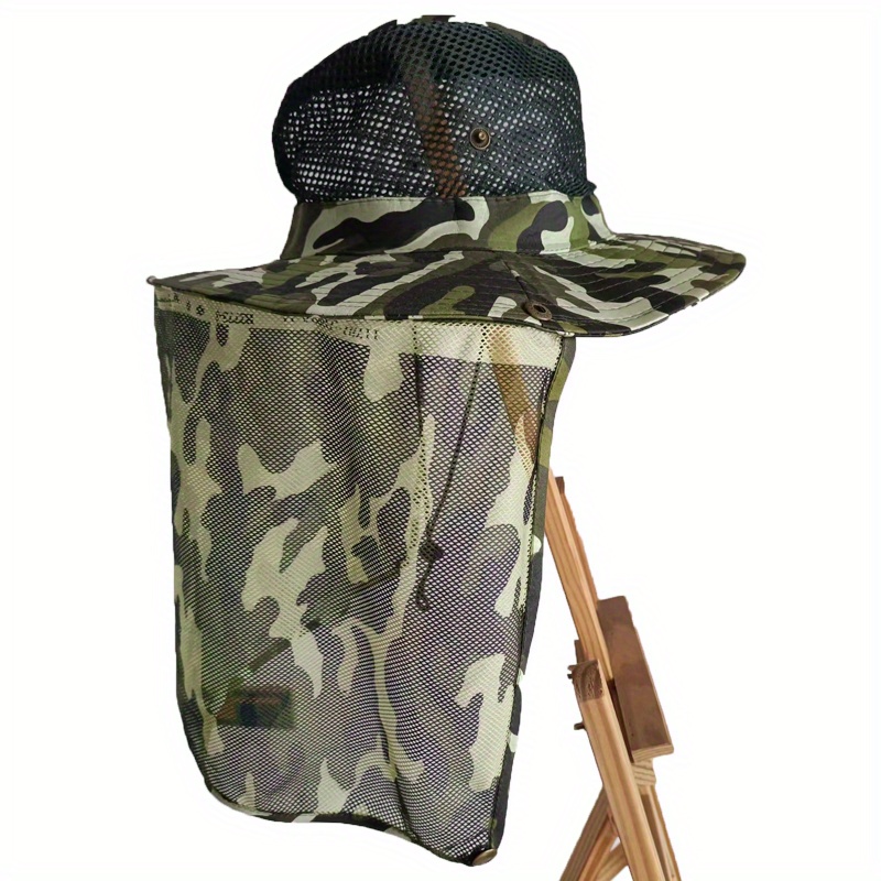 Men's Women's Mesh Camouflage Net Hat Sun Protection Hat Big Brim Fishing Hat Beach Hiking Hunting Outdoor Summer Paddling Rowing Hat