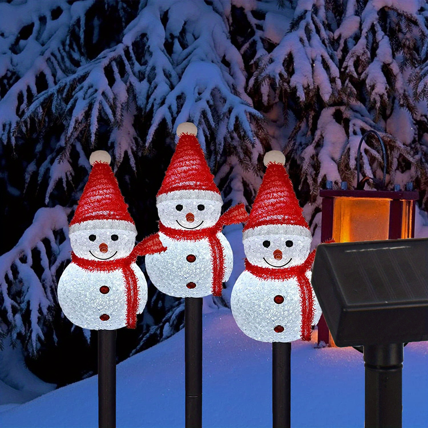 1pc Solar Panel With 1 3 4pcs Solar Snowman Lights Outdoor Snowman ...