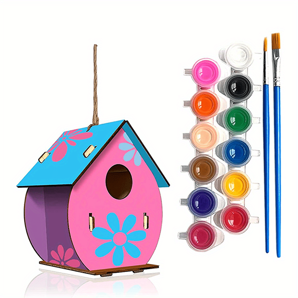 4 Pack DIY Bird House Wind Chime Kits for Children to Build and Paint,  Wooden Arts and Crafts for Kids Girls Boys Toddlers Ages 8-12 4-6 6-8,  Paint Kit Includes Paints & Brushes 