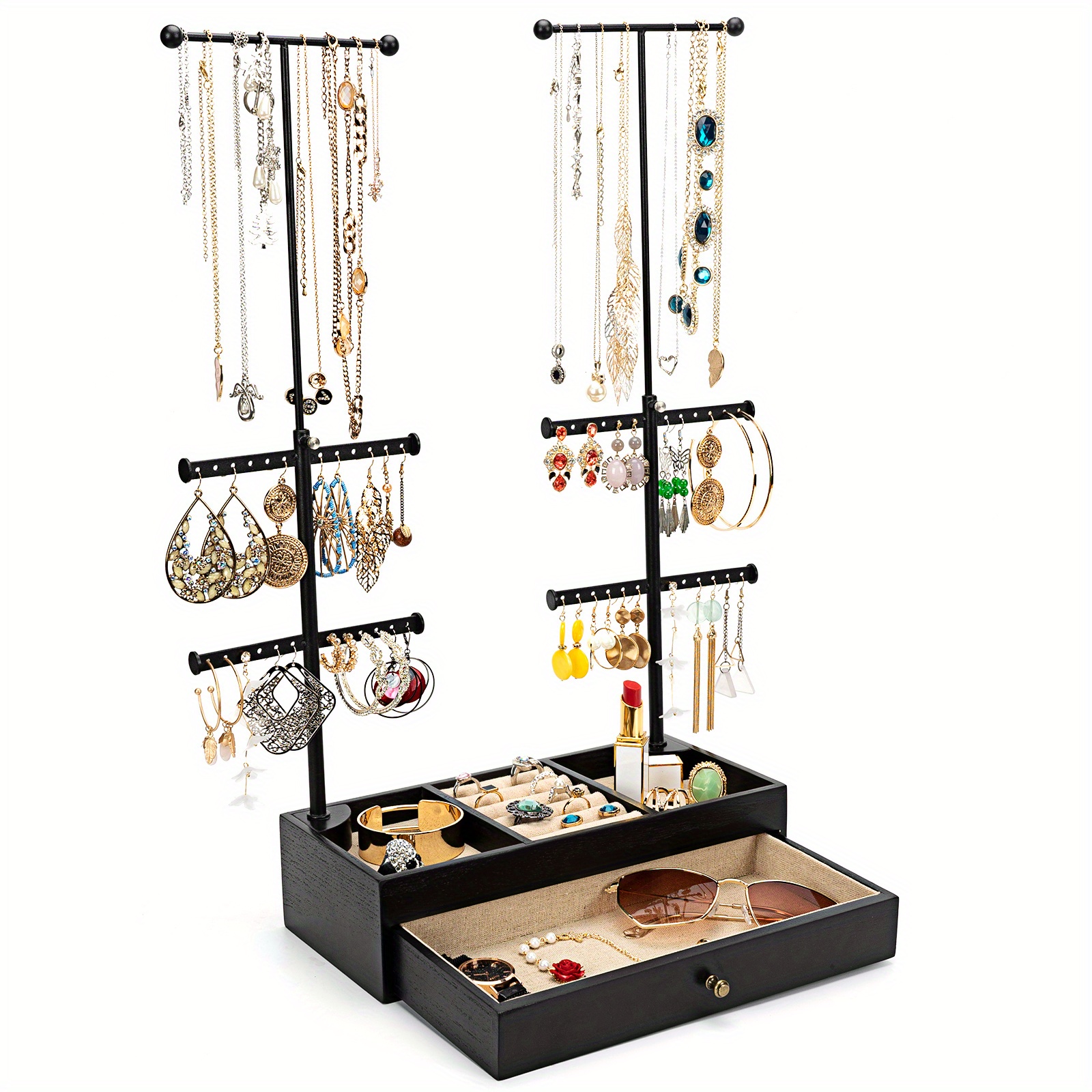 Earring Holder Stand Jewelry Organizer Display Tree Storage Rack with Tray,  Ginger Rubbed Bronze 