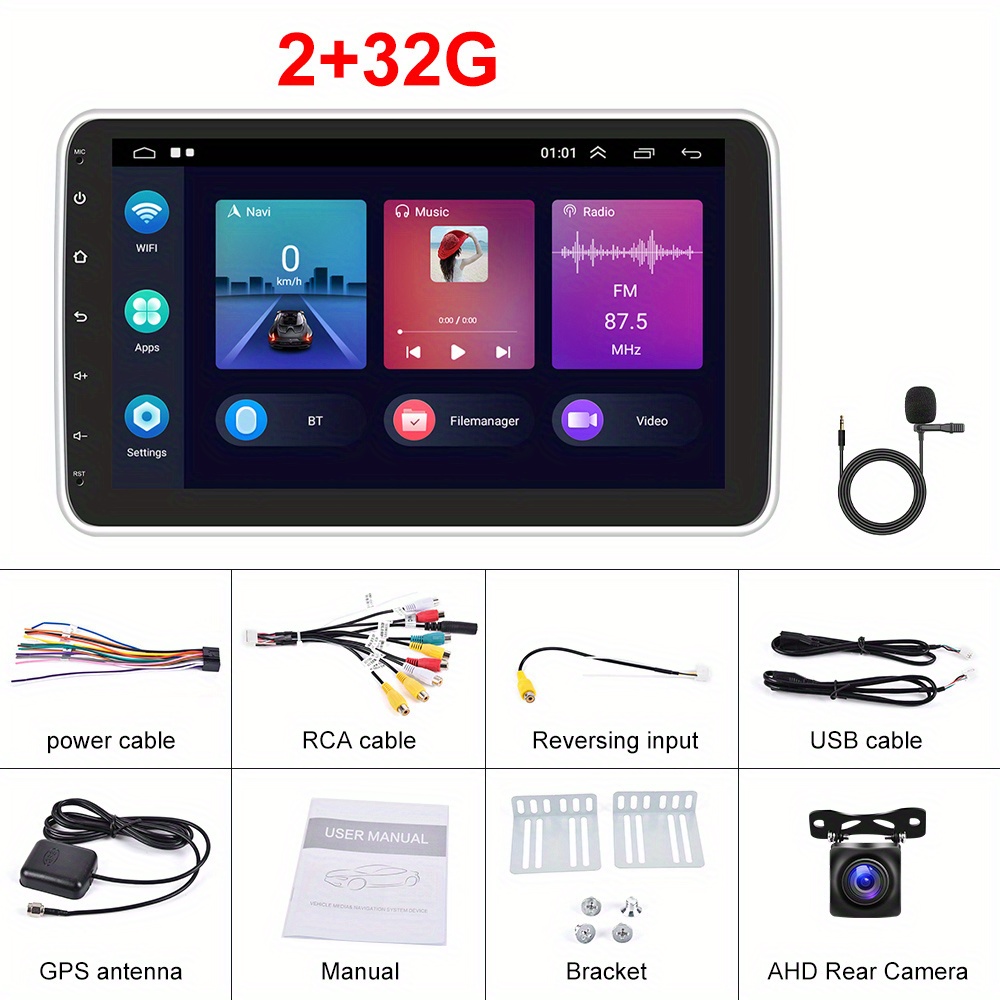 10.1 Inch 1Din Android System For Carplay & Android Auto Autoradio Car  Stereo Car MP5 Player Car Radio Support GPS/WiFi/HiFi/USB/RDS/FM Radio  +Camera