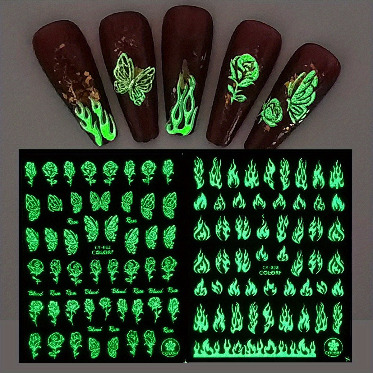 3D Flower Leaf Nail Stickers Glitter Painted Colorful Slider