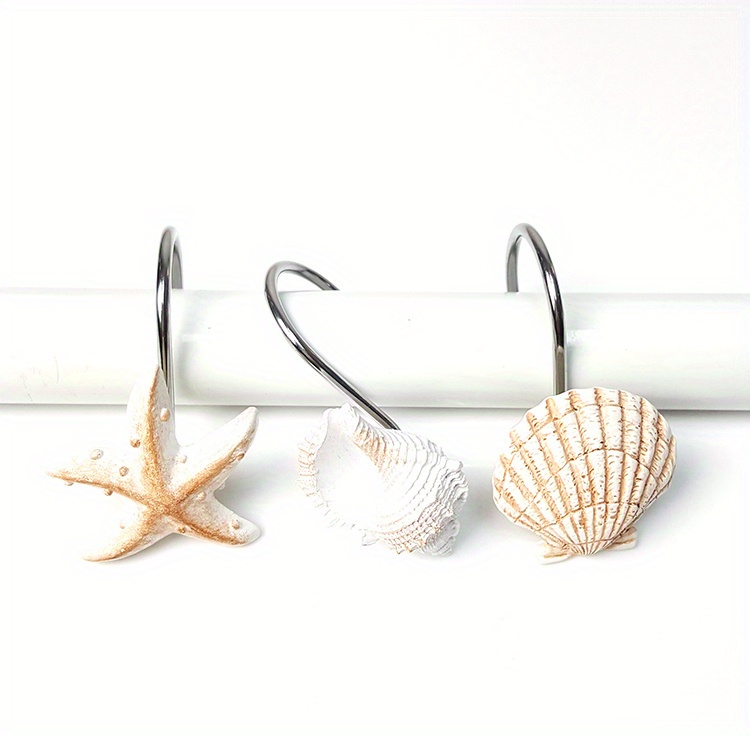 Starfish Seashell Shower Curtain Hooks Rustproof Resin Metal - Temu