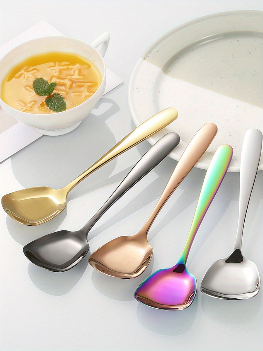 1pc Stainless Steel Thickened Square Head Plain Spoon Sweet Spoon G4u1