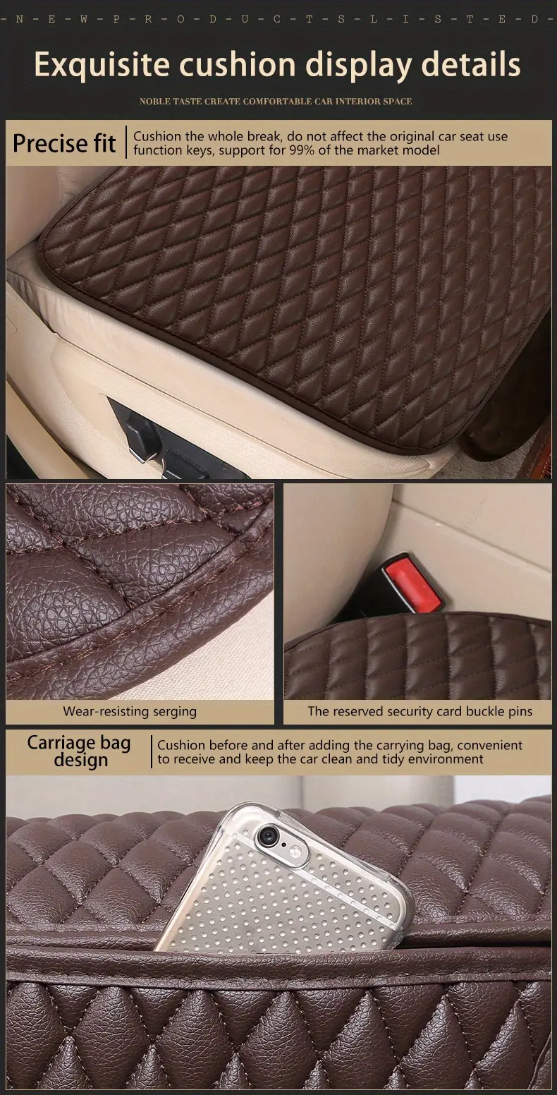 1pc Four Seasons Single Piece Car Seat Cushion Without Backrest, Diamond  Embossed, Anti-slip, No-buckle, Small Squared Mat For Front Seat