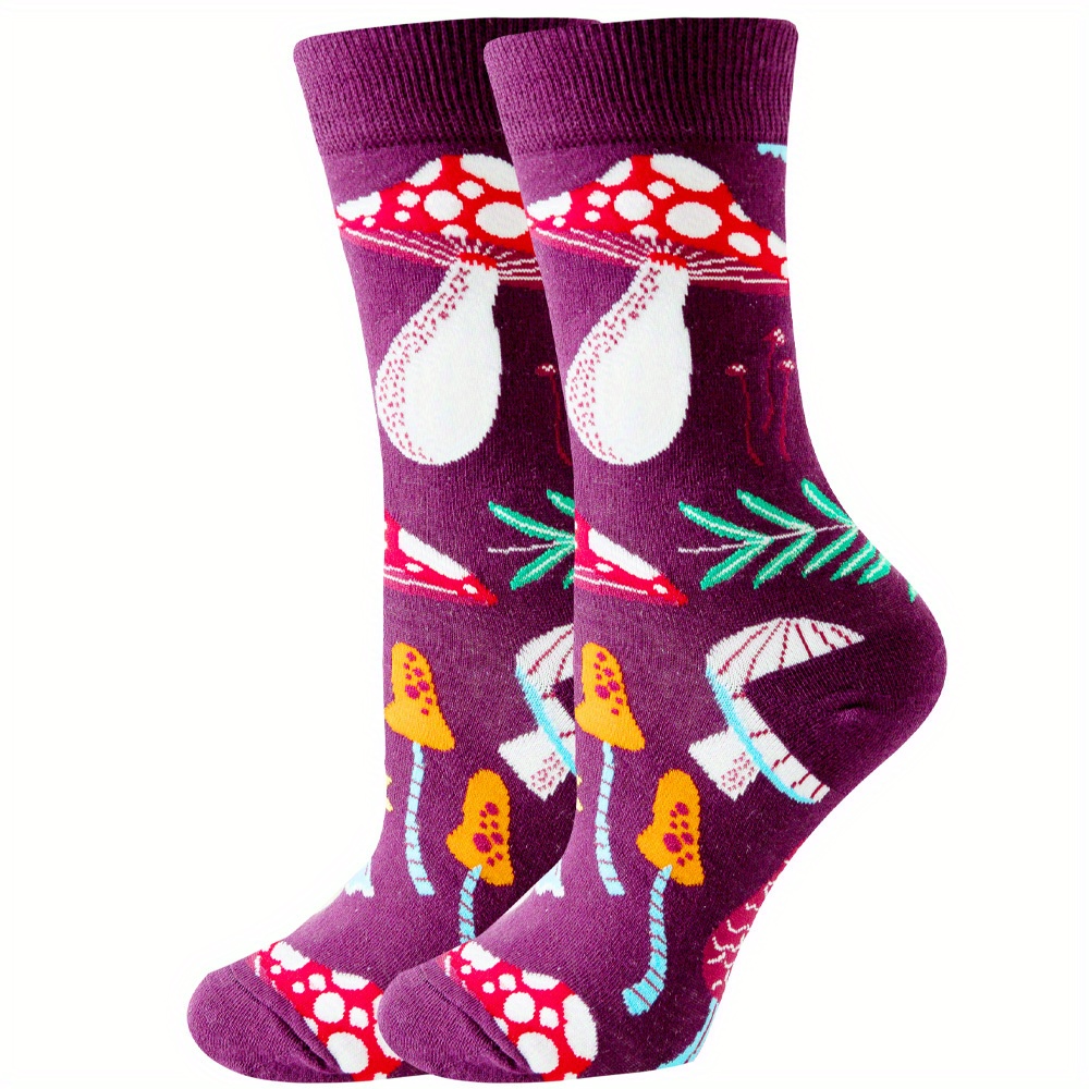 Music Festival Mushroom Print Socks, Novelty & Funny Mid Tube Socks, Women's Stockings & Hosiery