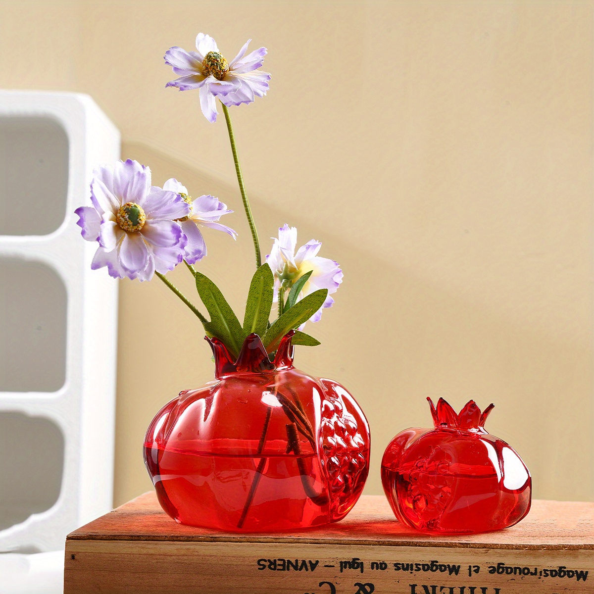 1 pezzo Vaso di fiori melograno design rosso creativo vetro per casa  decorato