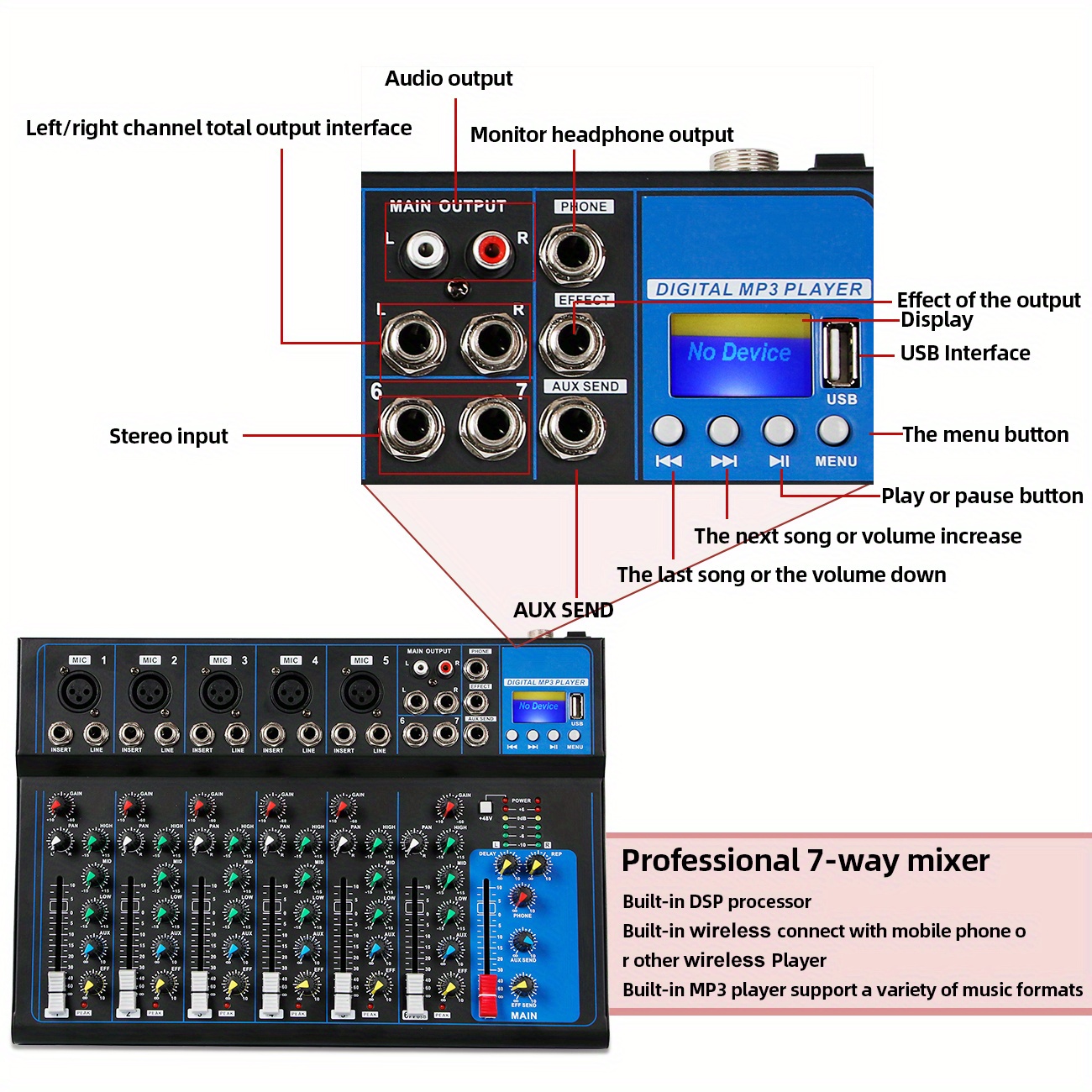 Depusheng Ht7 Audio Mixer Portable Usb Dj Sound Mixing - Temu