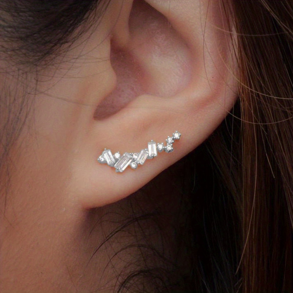 Image of Climbing Earrings For Women Inlay Baguette Cut Synthetic Zirconia Stud Earrings Birthday Party Gift Jewelry