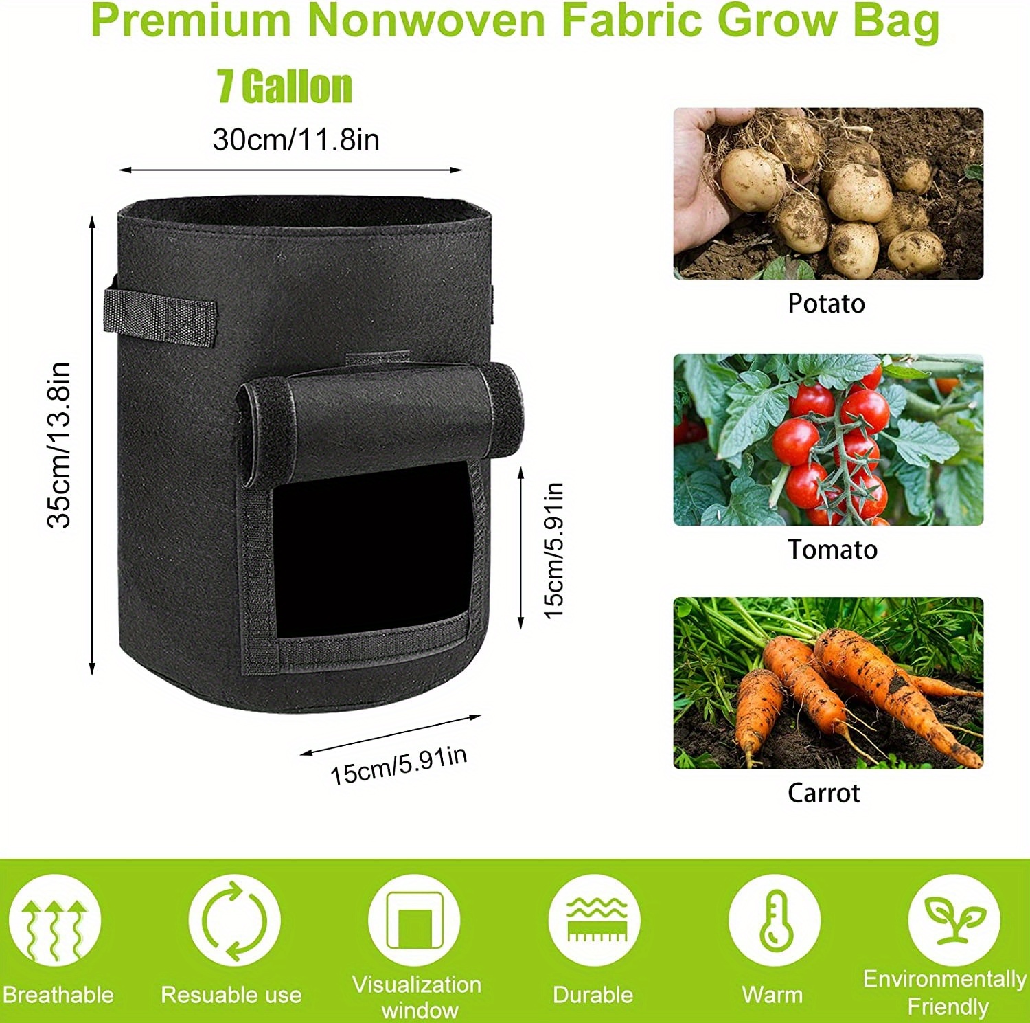 10 Gallon (about 35.7 Liters) Garden Potato Grow Bag With Opening Flip Top  And Durable Handle, Thickened Non-woven Flower Pot For Potato, Tomato,  Strawberry And Fruit - Temu