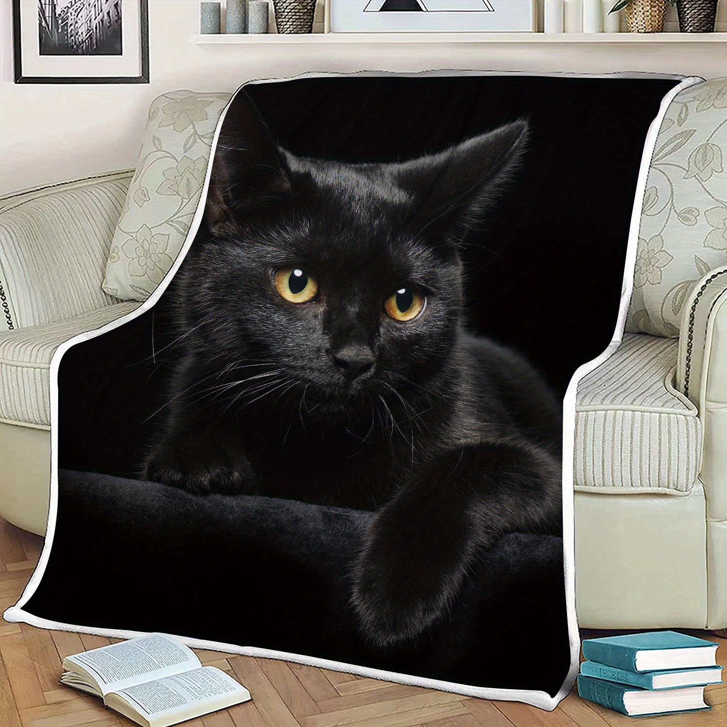 Soft Warm 3d Black Cat Print Flannel Blanket Couch Sofa Temu