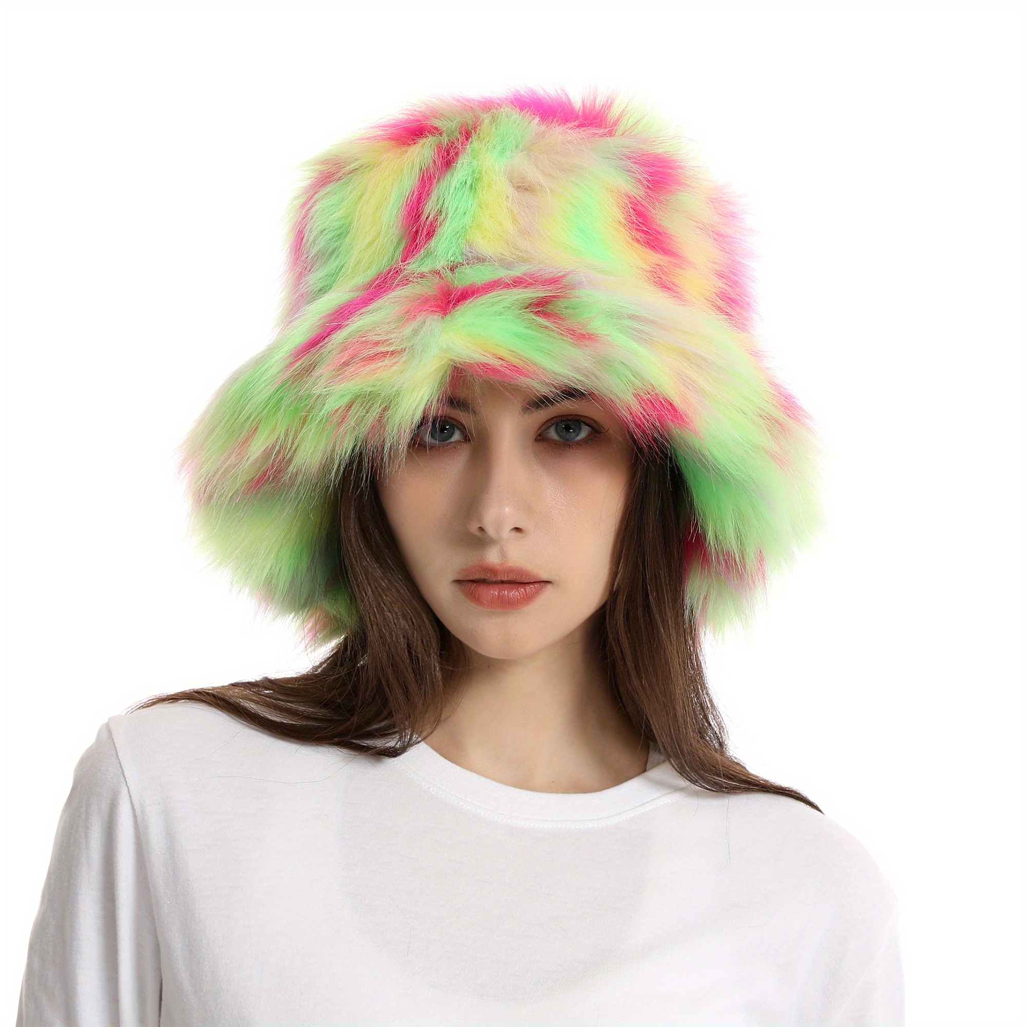 Rainbow Striped Plush Bucket Hat Lightweight Warm Bucket Hat - Temu