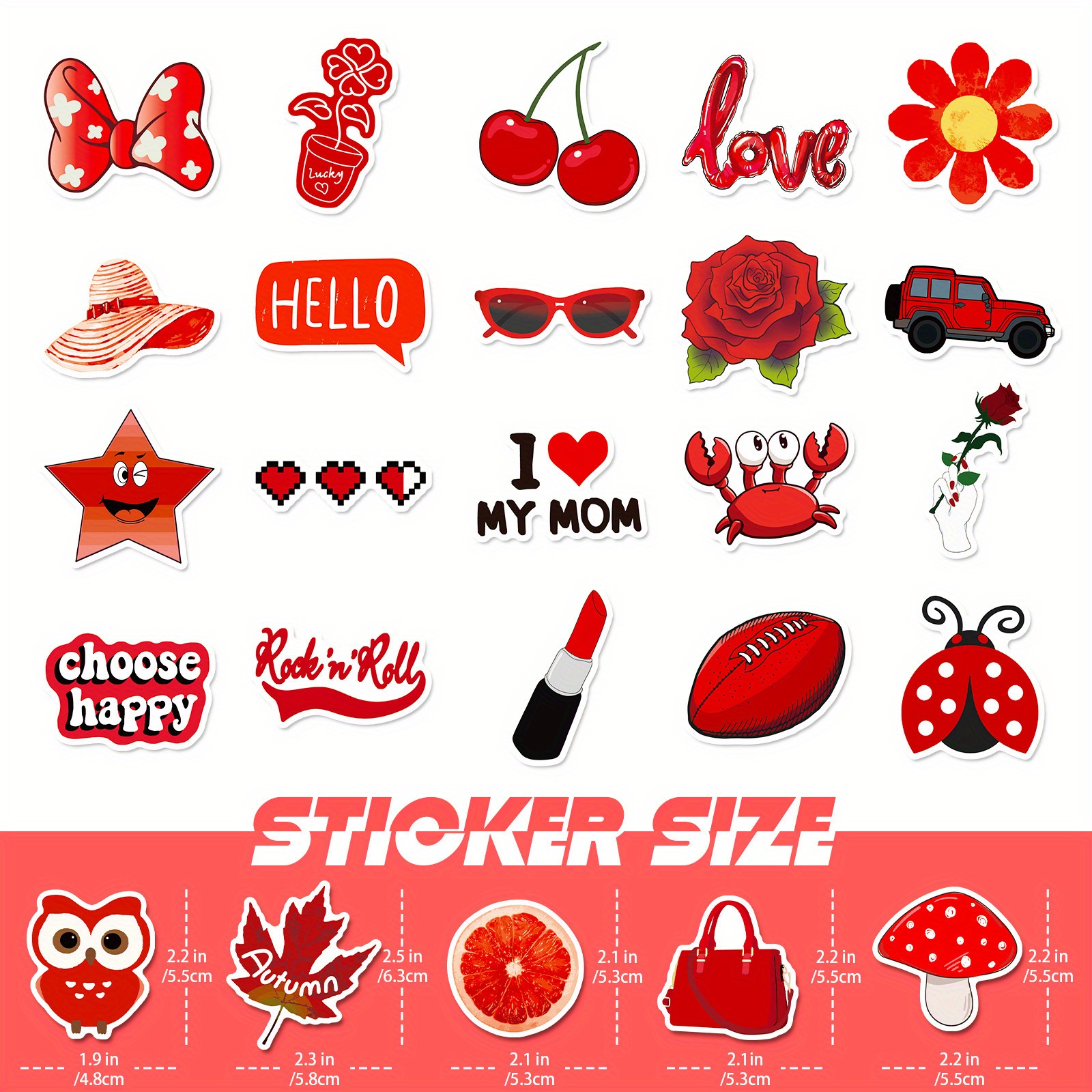 10 PC TRENDY RED VSCO STICKER PACK