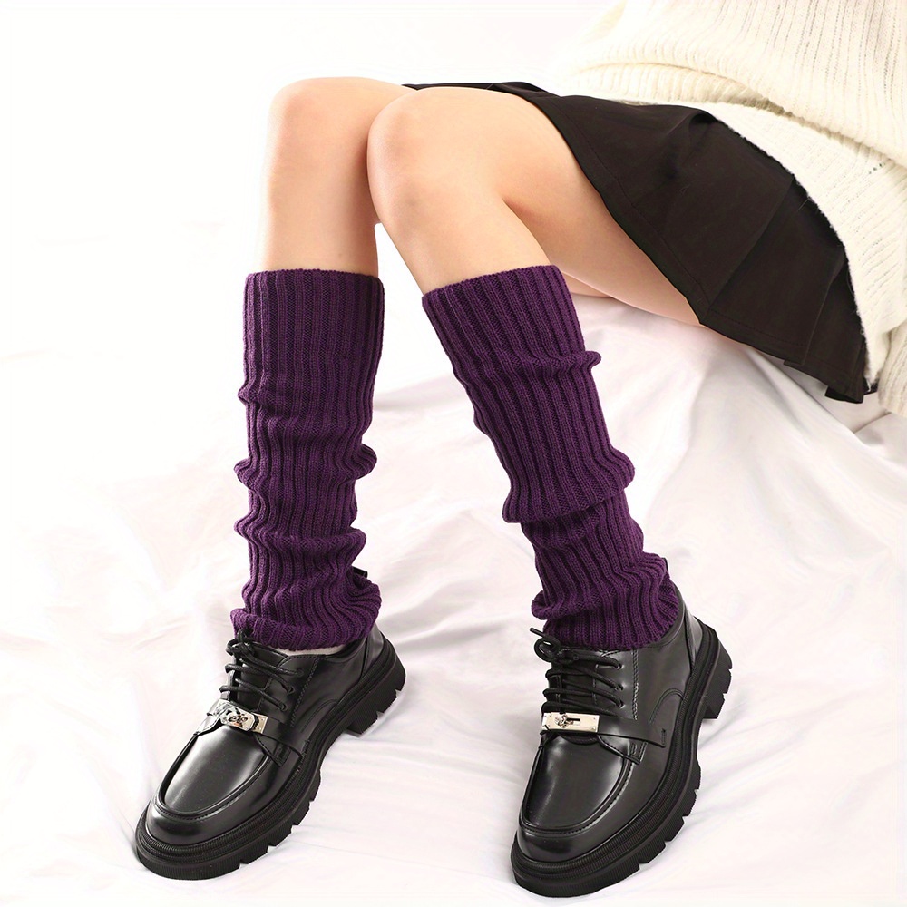 Rib knit Leg Warmers Solid match Knee High Socks Women's - Temu