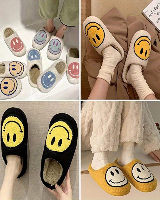 Women's Smile Face Design Slippers, Soft & Comfy Closed Toe Non