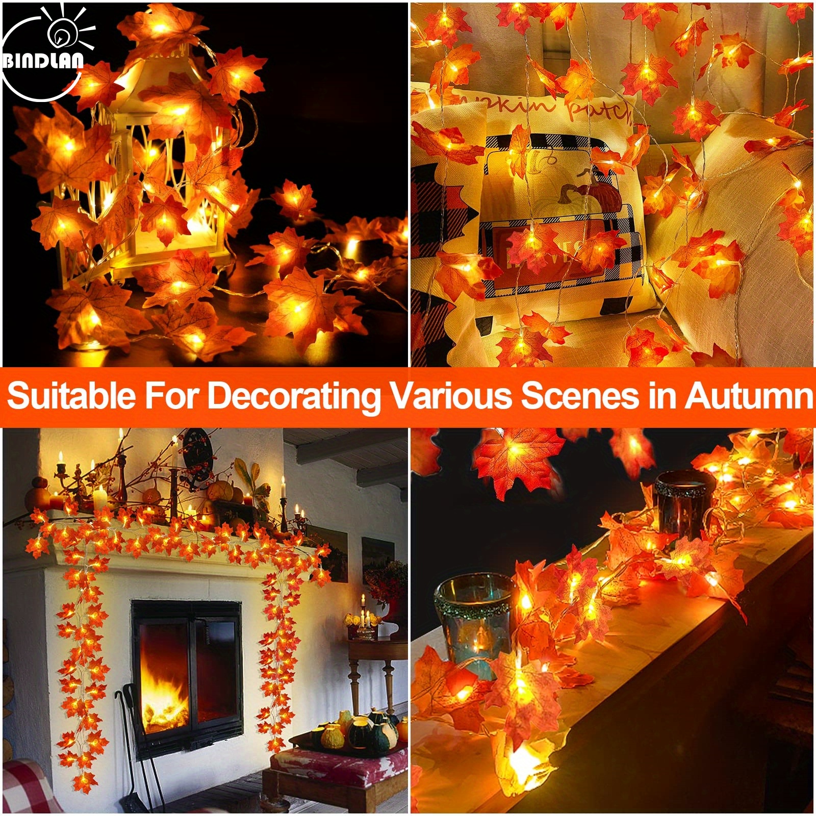 1 pack thanksgiving decorations enlarged maple leaves thanksgiving decor fall lights thick leaf garlands total 10ft 20led lights battery operated waterproof fall decor home indoor outdoor decoration details 4