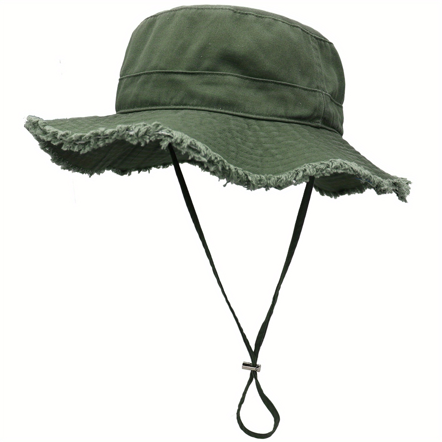 harmtty Summer Men Bucket Hat Solid Color Anti Sun Wide Brim Adjustable  Fisherman Cap for Fishing,Army Green 