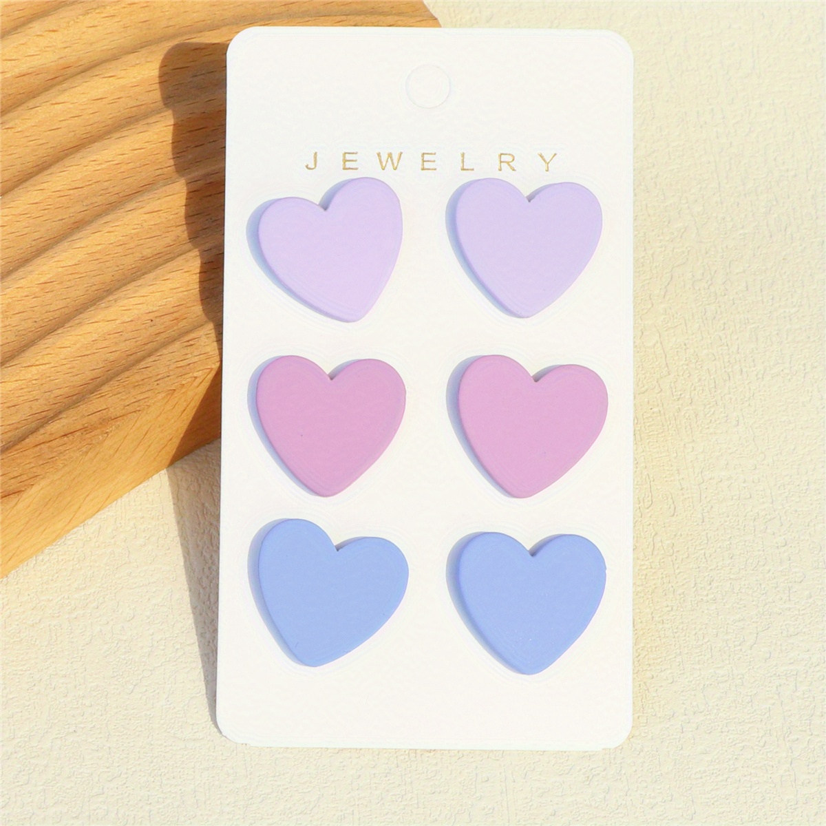 Image of Set Of 3 Heart-shaped Acrylic Earrings With A Textured Purple And Blue Clay End