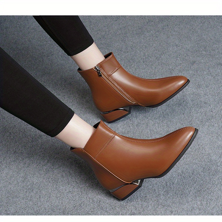 womens classic chunky low heel boots trendy pointed toe side