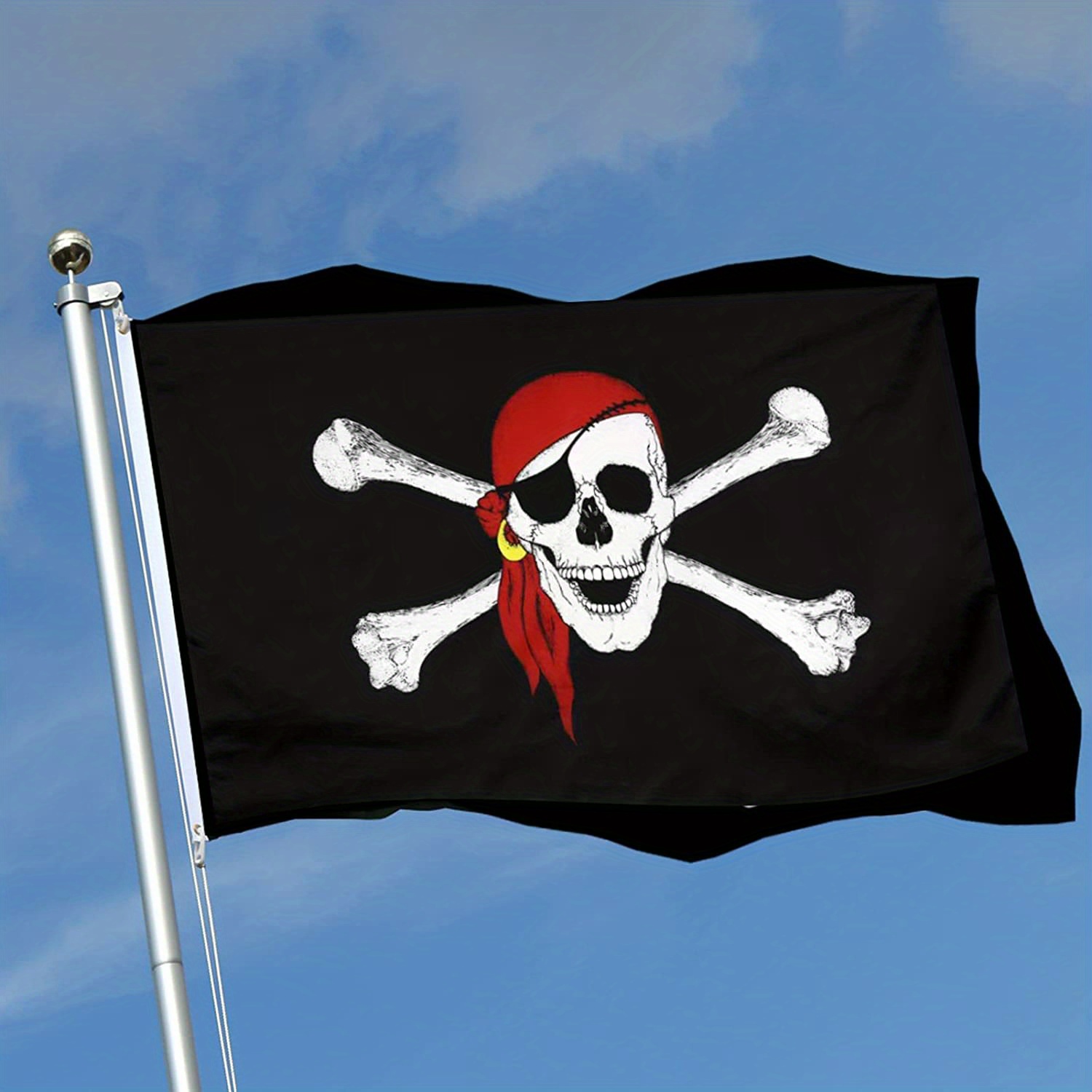 Jolly Roger Pirate Boat Flag 12x18 Made In USA- Small Red Bandana