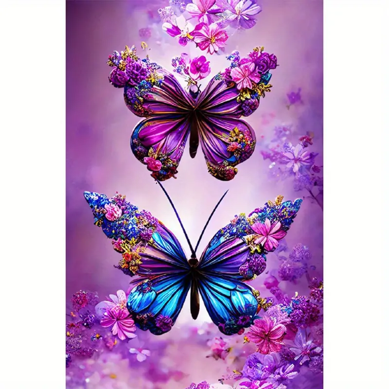 5d Diy Artificial Diamond Painting Two Purple Butterflies - Temu