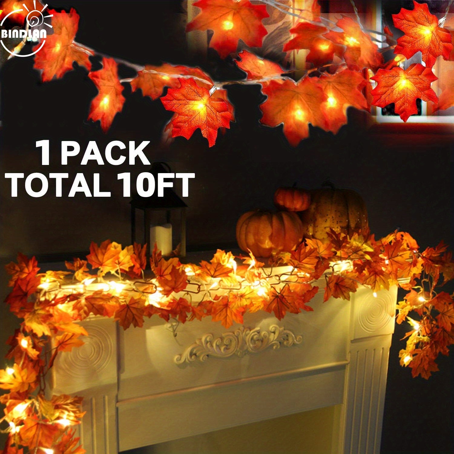 1 pack thanksgiving decorations enlarged maple leaves thanksgiving decor fall lights thick leaf garlands total 10ft 20led lights battery operated waterproof fall decor home indoor outdoor decoration details 0