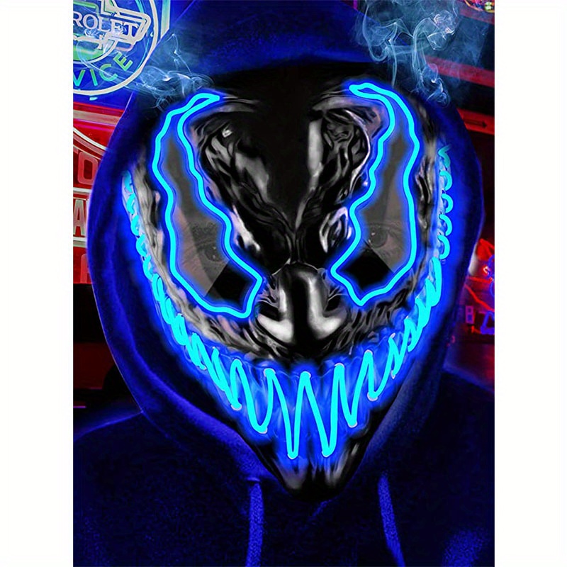 SOUTHSKY Masque LED Effrayant Masques Noirs Complets avec Néons Bleus  Lumineux pour Halloween Carnaval Déguisement, Soirée Venom Cosplay